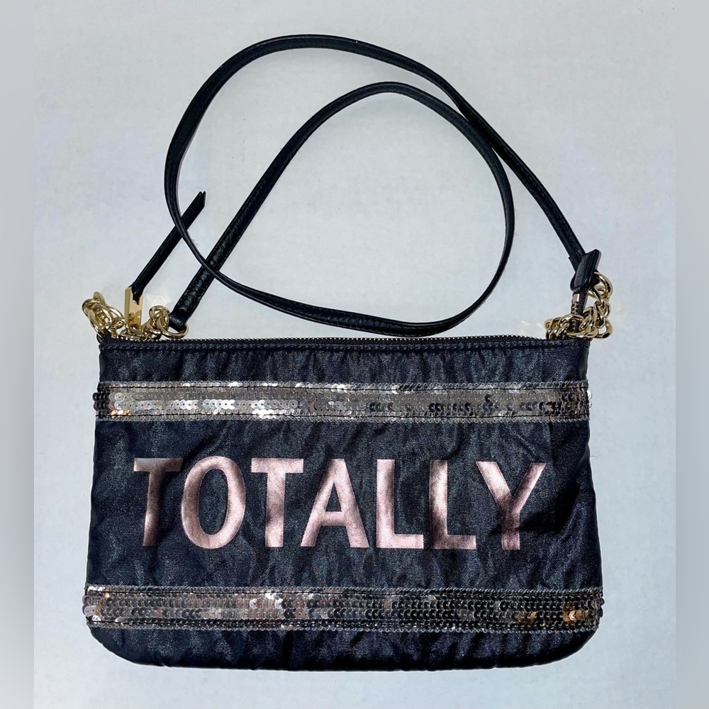 Juicy Couture Women Crossbody Purse Metallic Sequin "Totally" Chain Strap Black